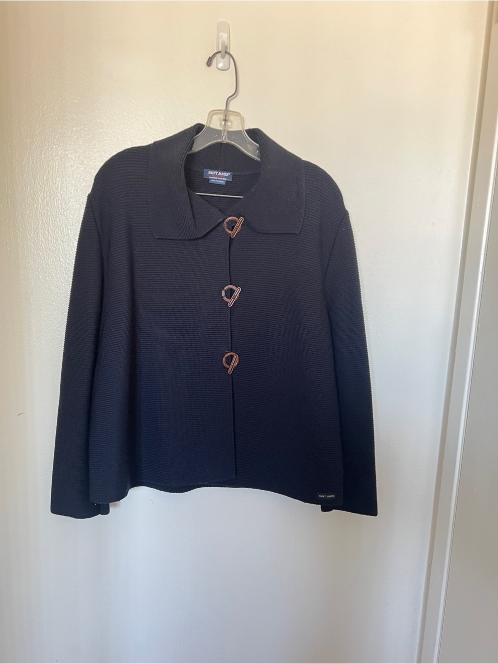 Saint James Navy Wool Knit Collared Toggle Button Cardigan Sweater Women’s 10